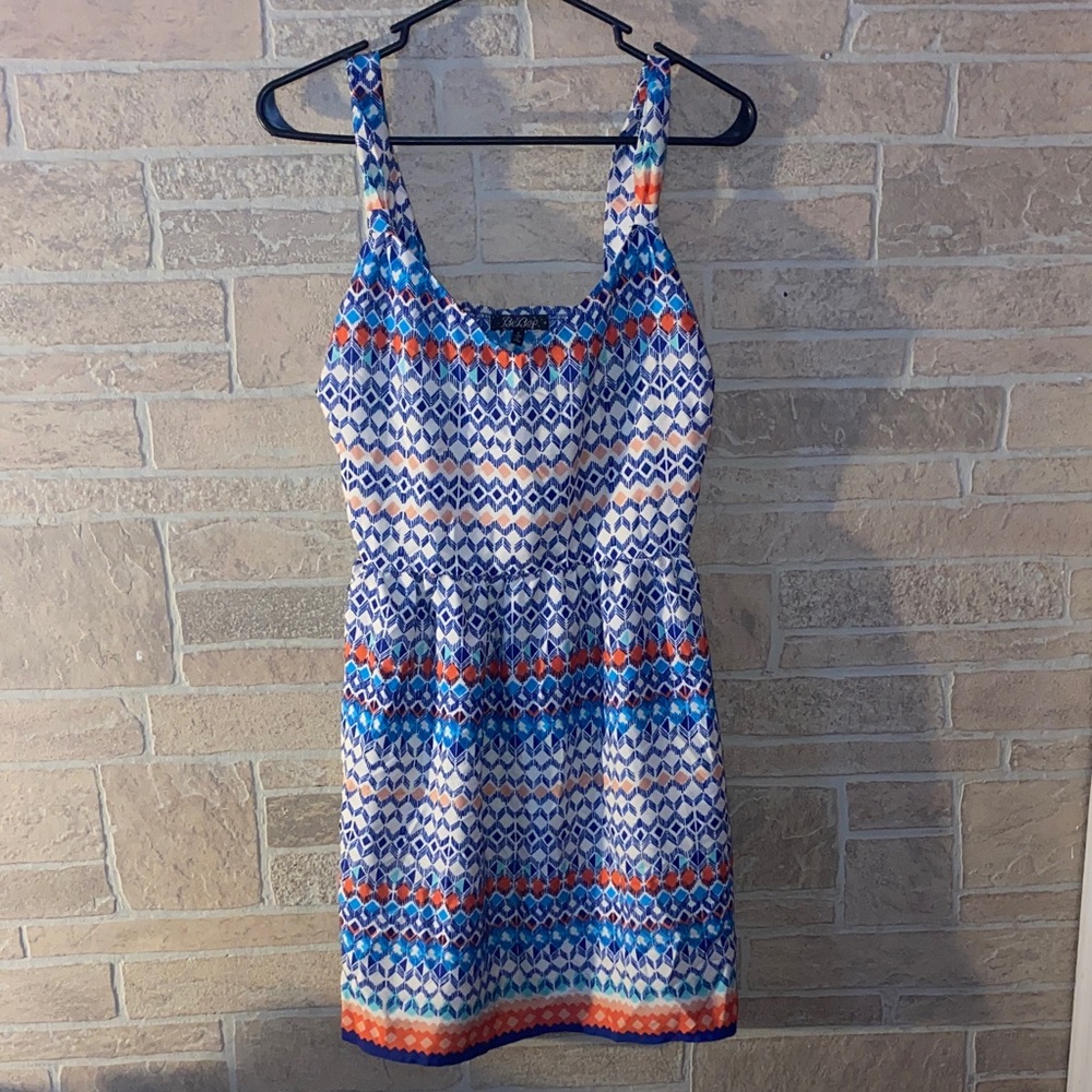 BeBop Blue and Orange Patterned Mini Dress